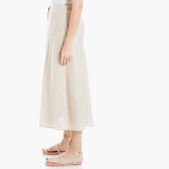 MAX STUDIOβ Yarn Dyed Button Front Striped Beige Off White Maxi Skirt Boho M - Picture 3 of 11